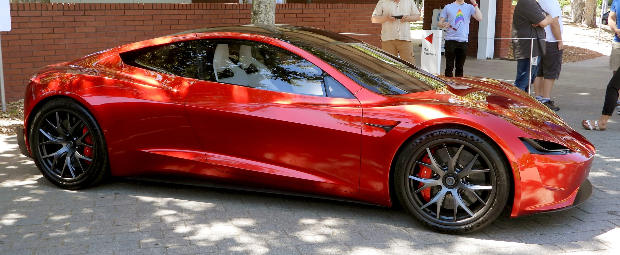 Red Tesla Roadster prototype, side profile